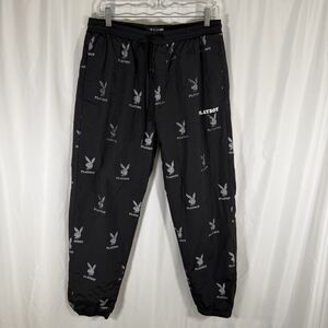 Playboy Pacsun Joggers Men's Medium Black Bunny Print Pull On Drawstring Mesh
